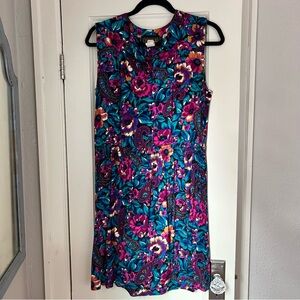 Vintage Virgo II dropped smocked waist sleeveless dress floral size 10